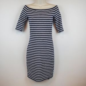 Superdry Bodycon Dress Striped Off the Shoulder Black White Women's Size Small